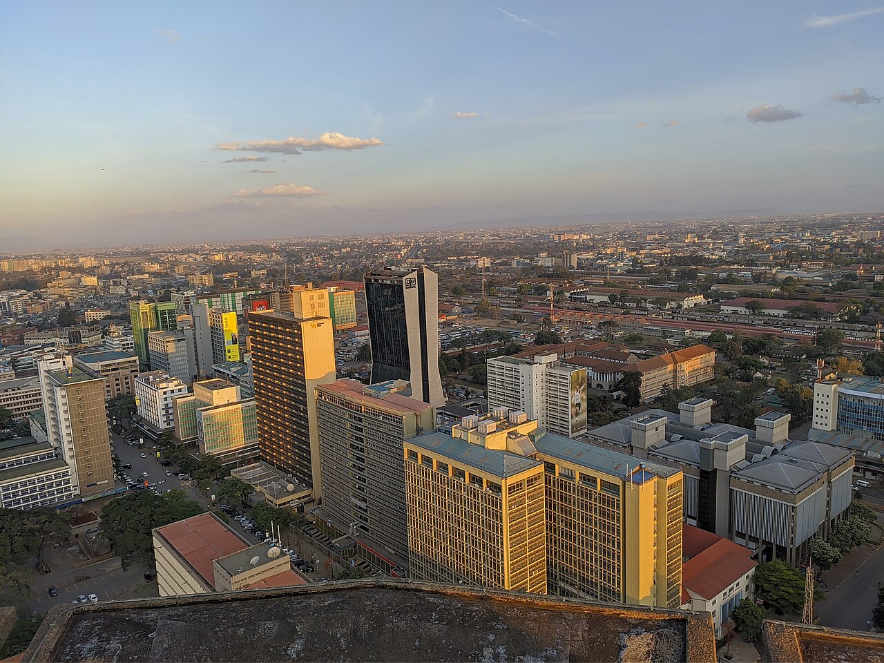 Aerial view of Nairobi skyline from KICC rooftop