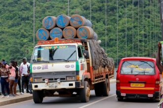 Cargo truck carrying goods on African road for cross-border trade