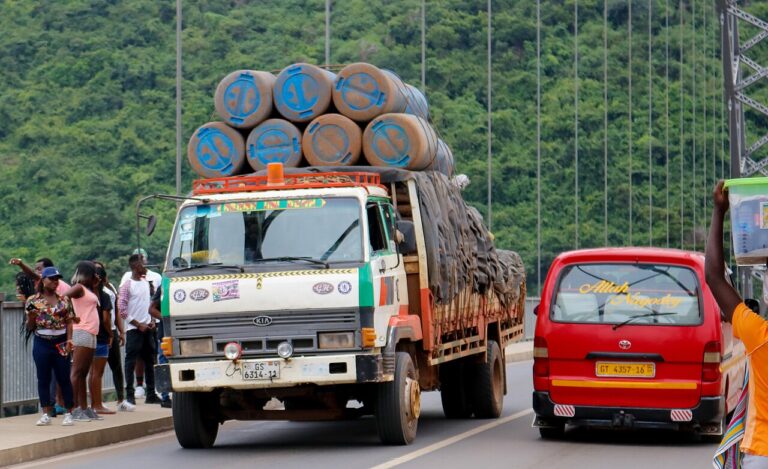 Cargo truck carrying goods on African road for cross-border trade