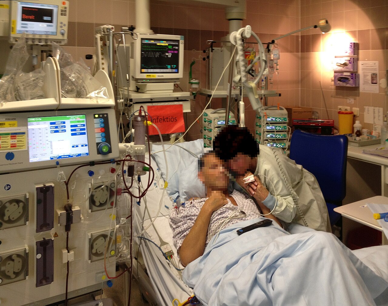 Patient receiving care in a hospital intensive care unit
