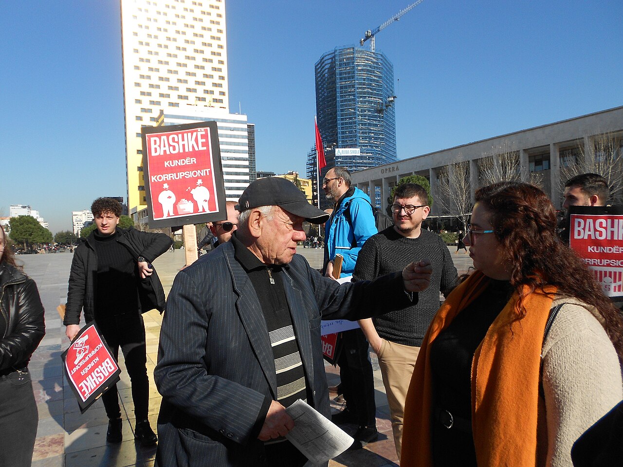 Anti-corruption demonstration with protesters holding signs