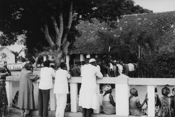 People queueing to vote at a polling station during presidential elections in Cameroon