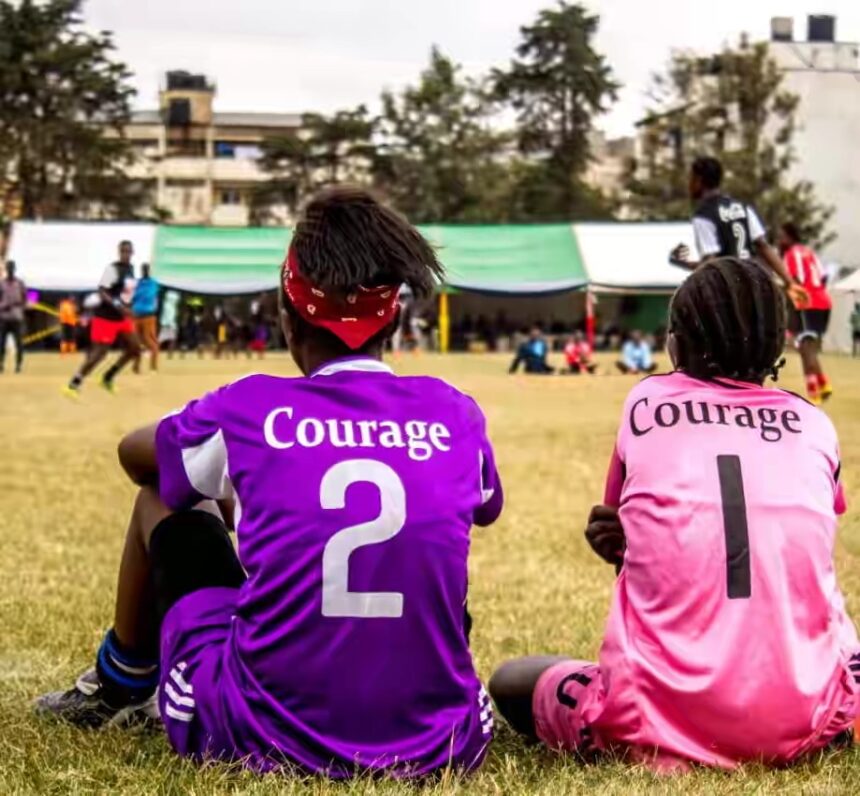 Kenyan women football players in action